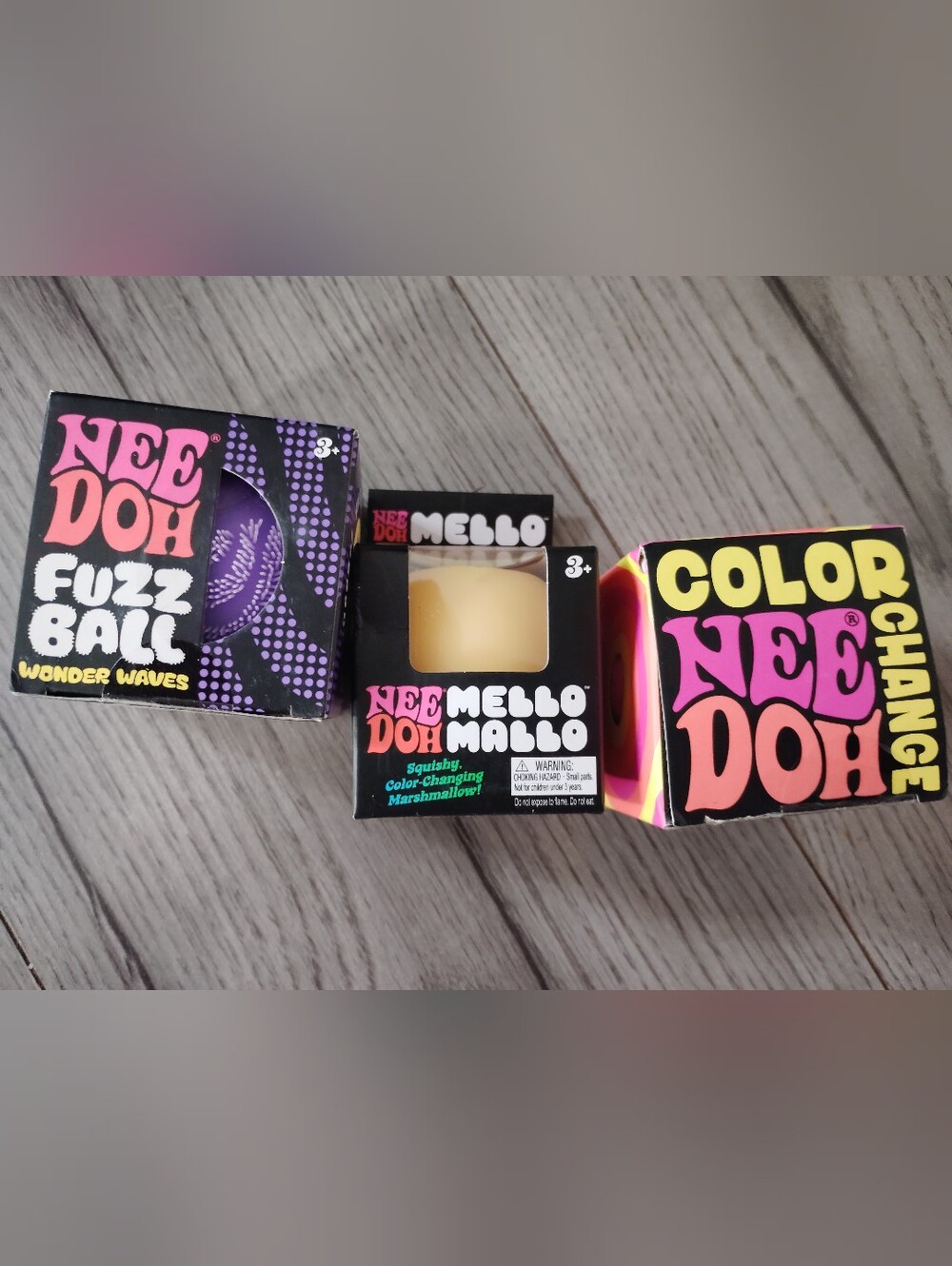 Trio Of Nee Doh Mello Mallo Squeezy Velvet Fuzzball Color Change Nee Doh Brand